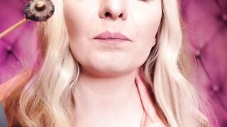 ASMR: blue nitrile gloves and candy engulfing, wearing pink PVC coat, cutie in braces (Arya Grander) - 13 image