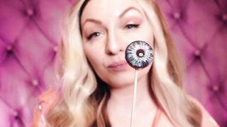 ASMR: blue nitrile gloves and candy engulfing, wearing pink PVC coat, cutie in braces (Arya Grander) - 3 image