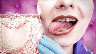 ASMR: eating food with braces, blue nitrile gloves fetish (SFW movie) Arya Grander - 2 image