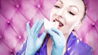 ASMR: eating food with braces, blue nitrile gloves fetish (SFW movie) Arya Grander - 6 image
