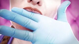 ASMR: eating food with braces, blue nitrile gloves fetish (SFW movie) Arya Grander - 9 image